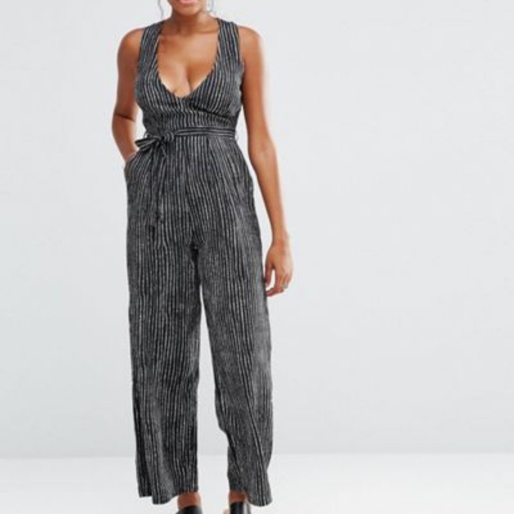 Neon Rose Wrap Stripe Jumpsuit from Asos